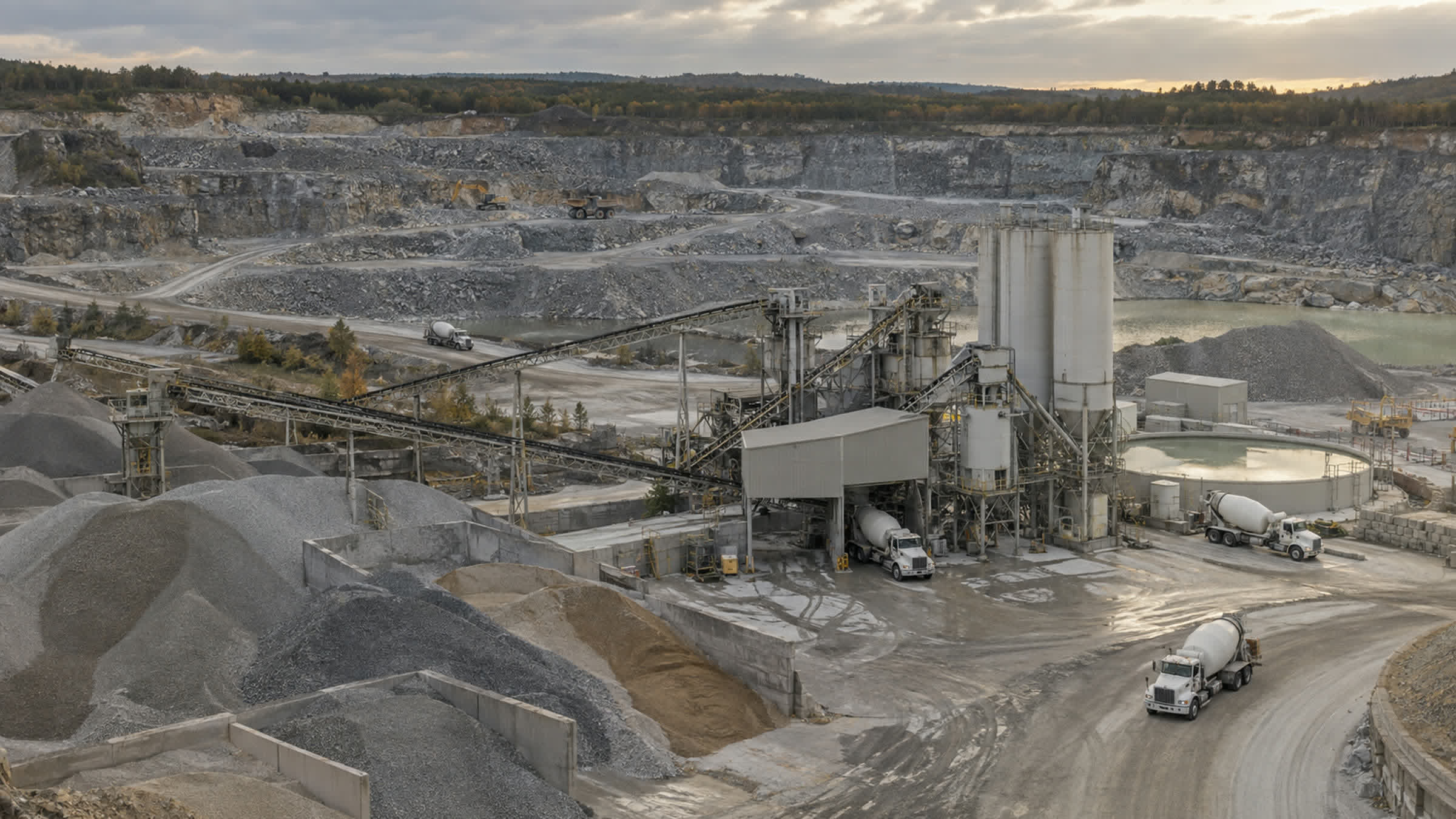 A ready-mix plant within a limestone quarry